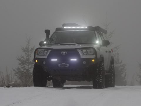 5th gen 4Runner front LED lightbar and ditch lights in snow