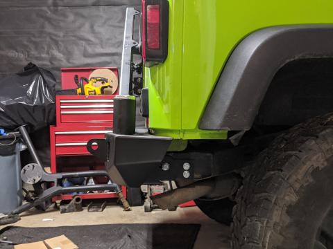 JCR Crusader mid-width rear bumper with shield gate swinging tire carrier