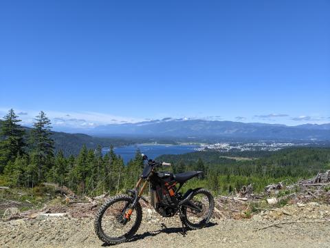 Sur Ron with Fox 40 overlooking Port Alberni BC